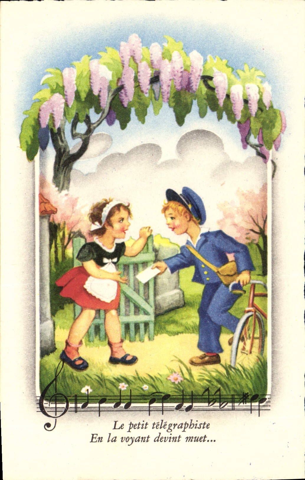 CPA Fantaisie Illustrateur Enfants Facteur Velo 