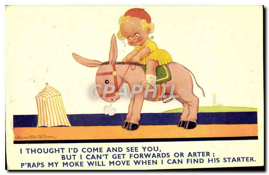 CPA Fantaisie Illustrateur Enfant Ane Mule 