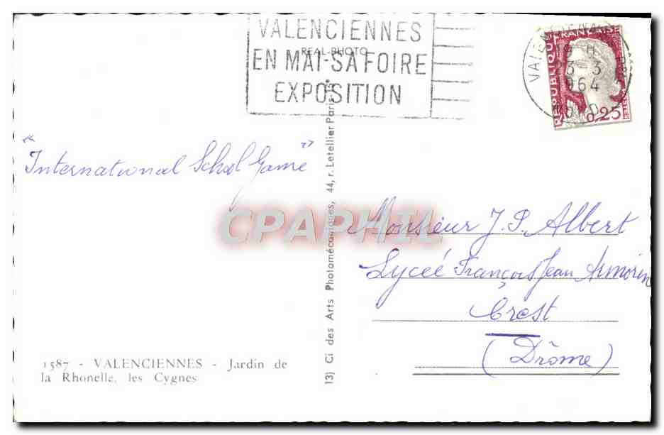 Valenciennes - Jardin de la Rhonelle, les Cygnes — Cap — Verso
