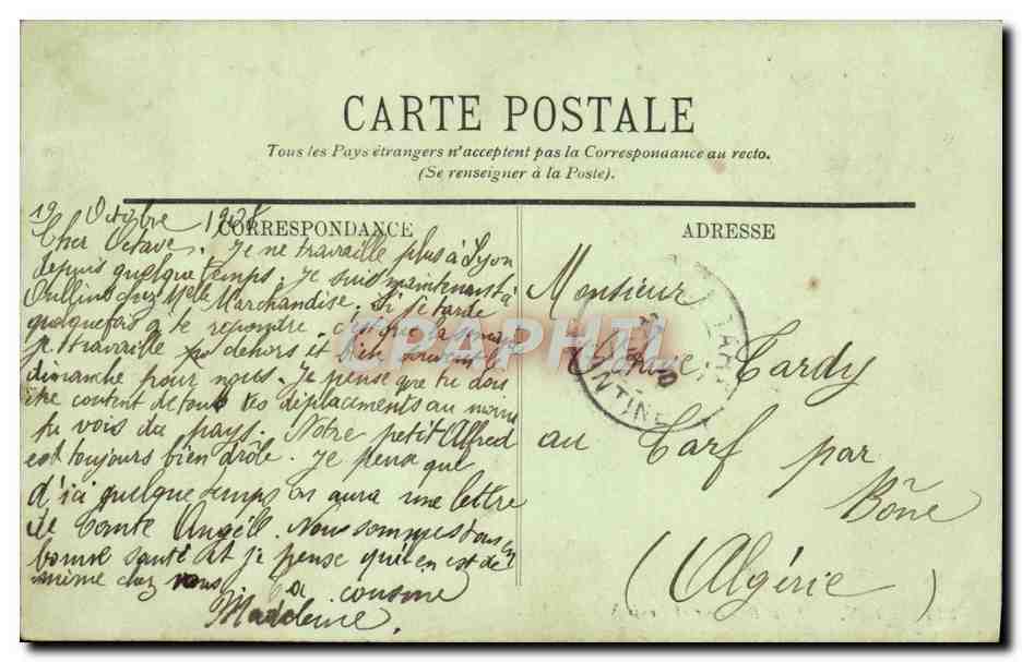 CPA Lyon Place Bellecour et Louis XIV — Verso