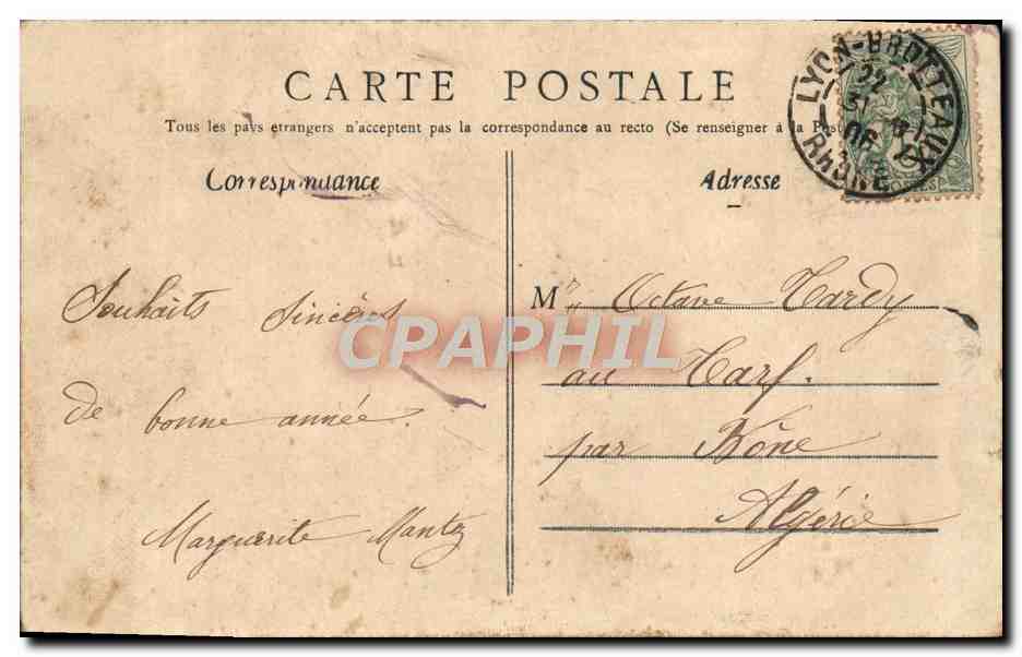 CPA Lyon Place Bellecour et coteau de Fourvieres  — Verso