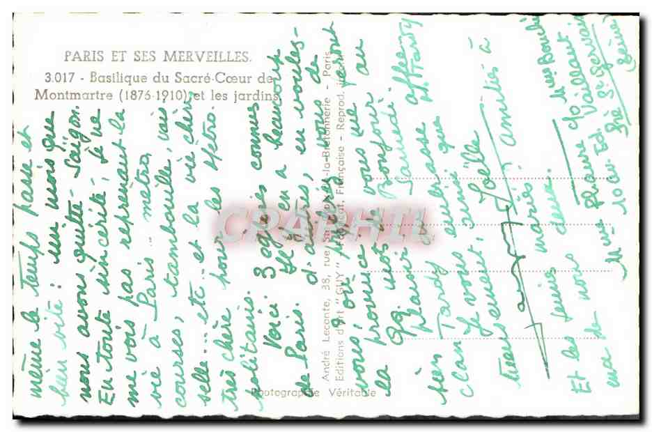CPM Paris Et Ses Merveilles Basilique du Sacre Coeur de Montmartre et les jardins — Rückseite