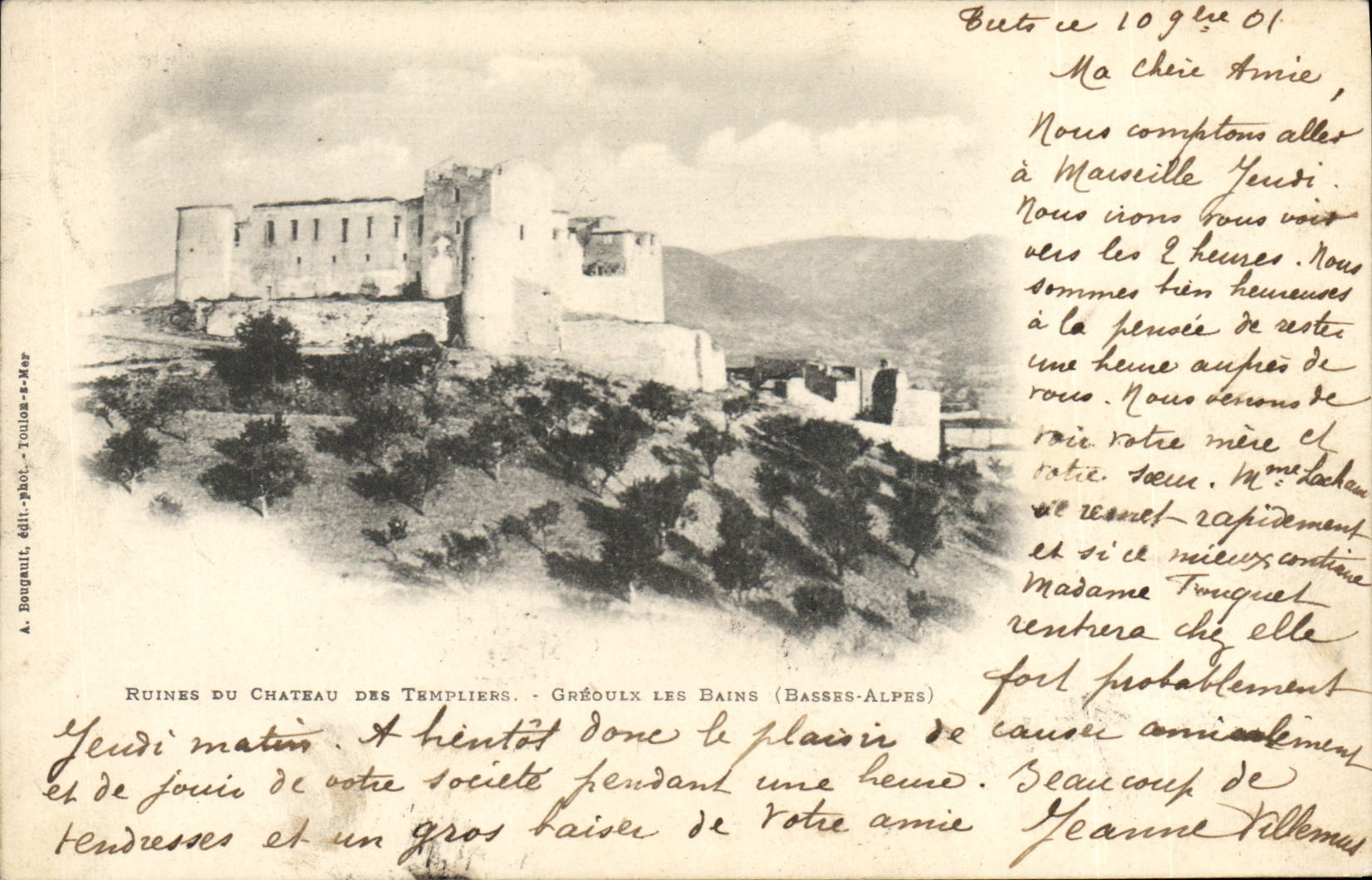 Ruinen des Ritterturms — Gréoulx-les-Bains (Basses-Alpes) — A. Bougault, Verlag, Toulouse-s-Mar