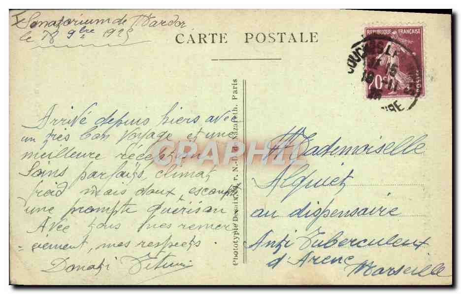 CPA Sanatorium de Mardor Un coin du parc  — Rückseite