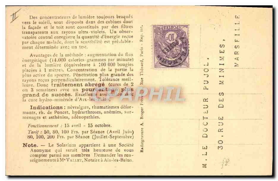 CPA Aix les Bains Le solarium tournant Docteur Saidman  — Back
