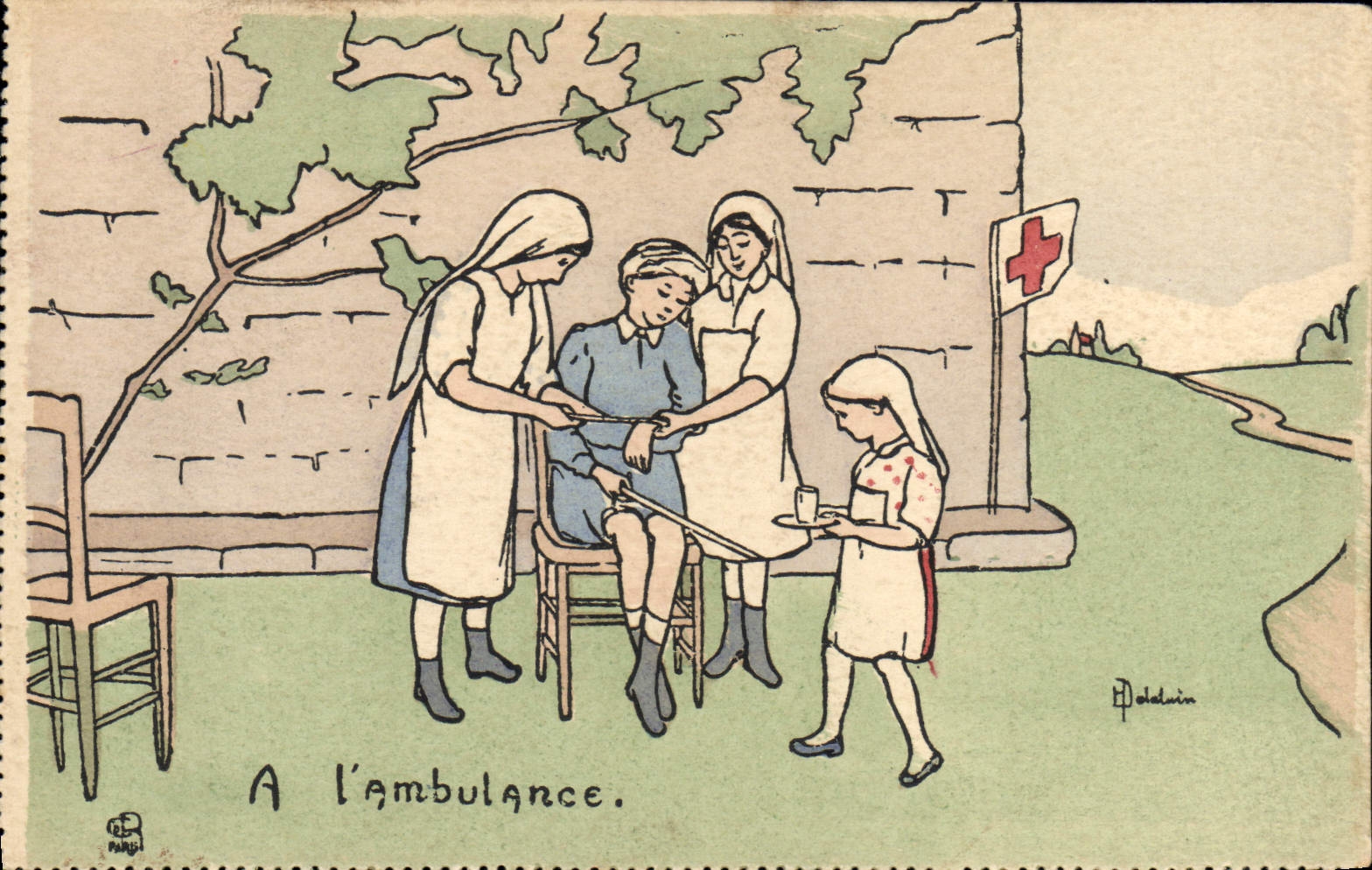 CPA Infirmiere Croix Rouge A l'ambulance