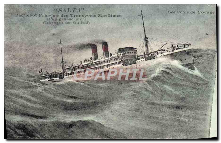 CPA Bateau Paquebot Francais des Transports Maritimes par grosse mer Salta 