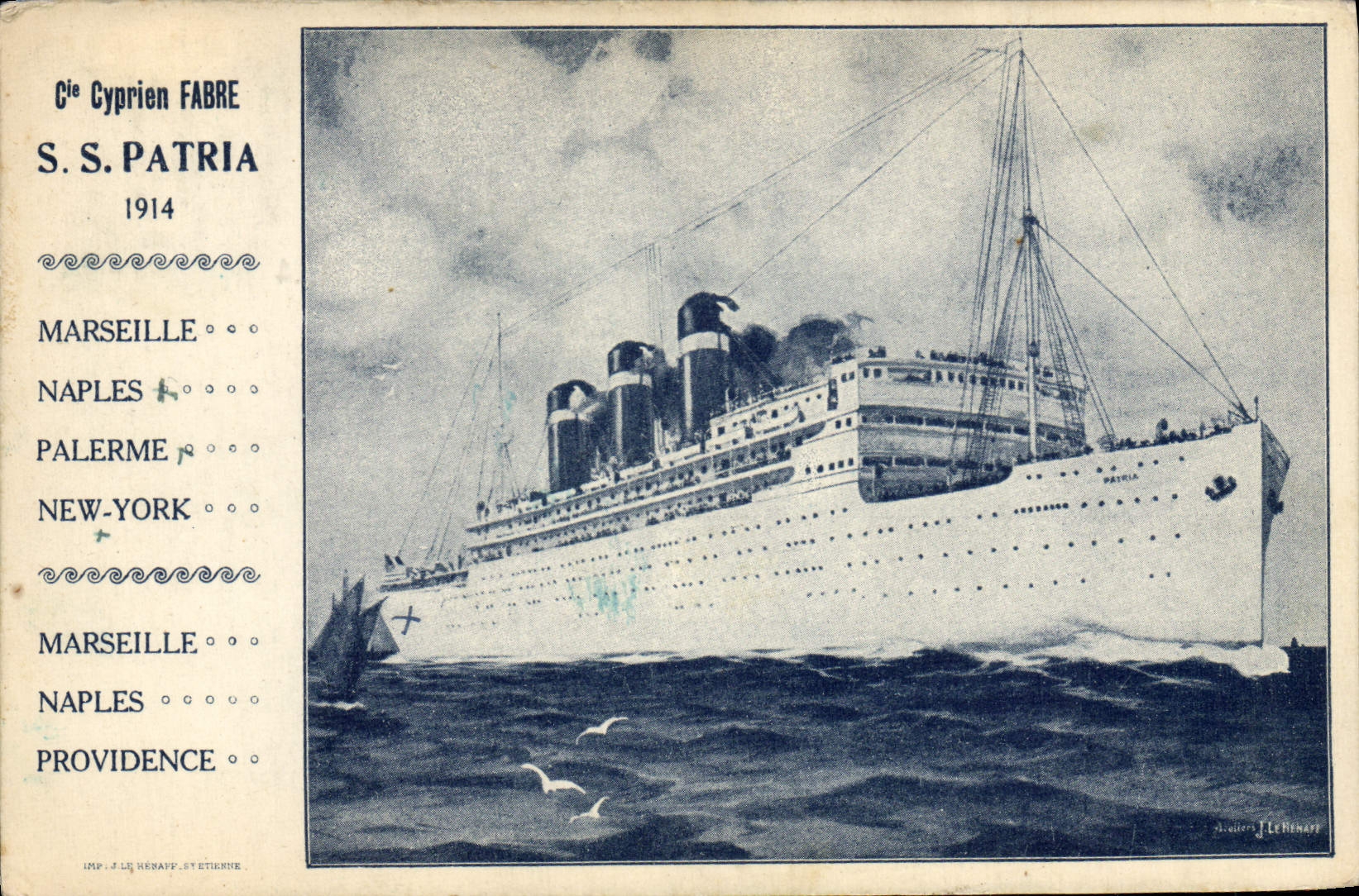 S.S. PATRIA — Cie Cyprien Fabre, 1914 — Imp. J. Le Renauf et Etiennne