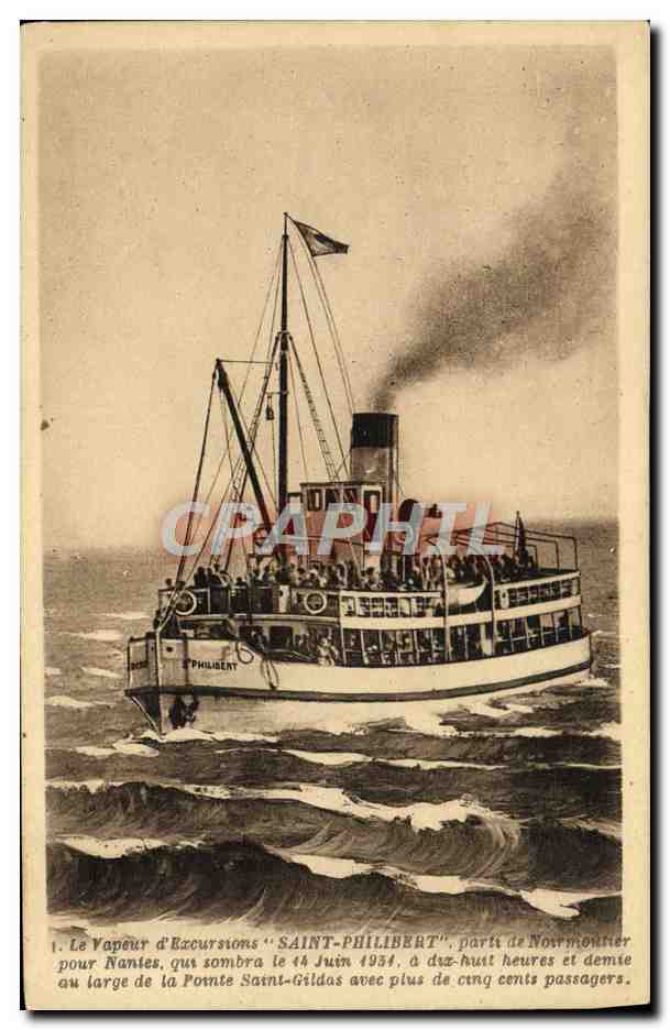 Vapeur d'Excursions "SAINT-PHILIBERT" — naufrage le 14 juin 1931 — éditeur Artaud, Nantes