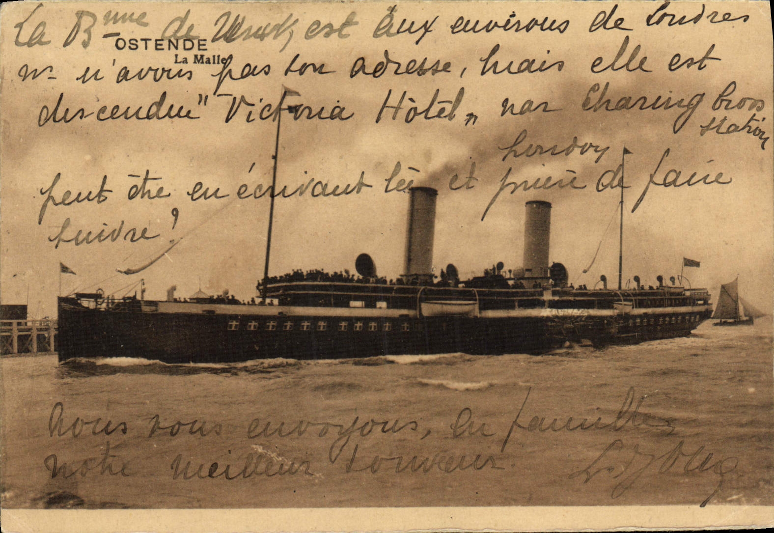 Navire à vapeur à Ostende — La Malle — éditeur inconnu, n° de série non visible