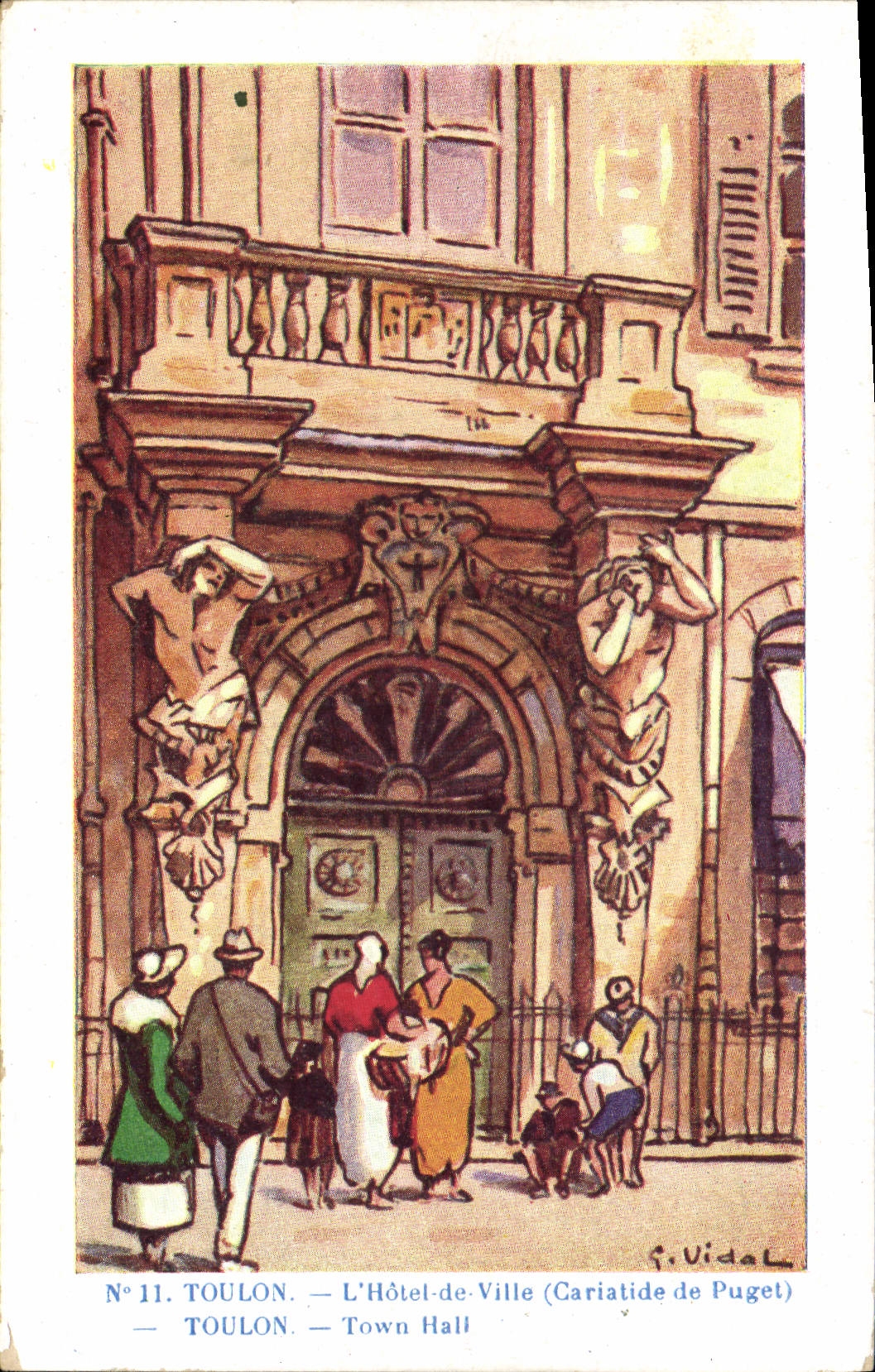 CPA Fantaisie Illustrateur Toulon L'hotel de ville Cariatide de Puget