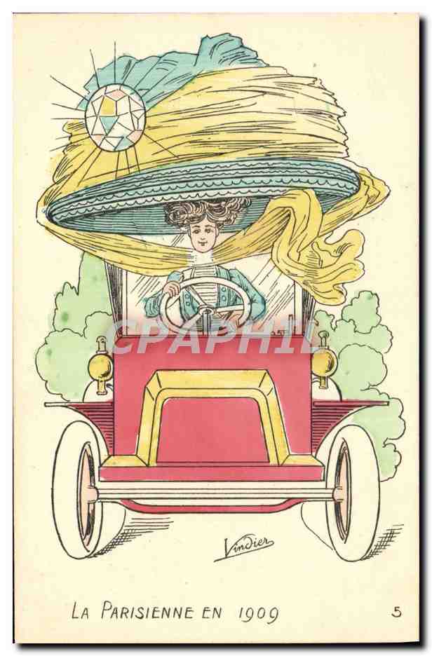 CPA Fantaisie Illustrateur Vindier La parisienne en 1909 Automobile Diamant