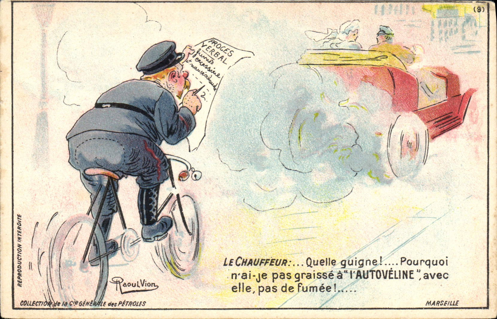 Antike Ansichtskarte Illustrator Raoul Vion Der Fahrer Automobil Fahrrad