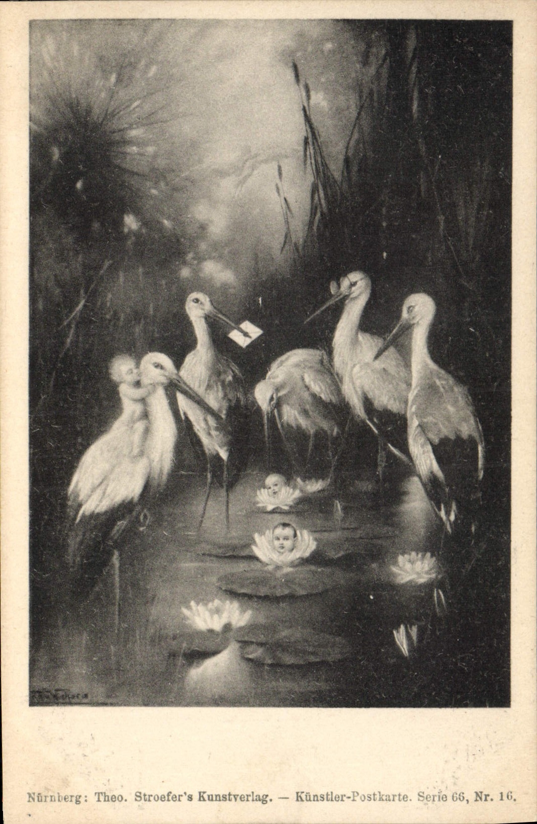 CPA Fantaisie Illustrateur Enfant Ange Cigogne Cigognes 