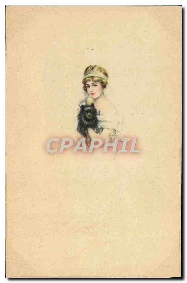 CPA Fantaisie Illustrateur Femme Chien