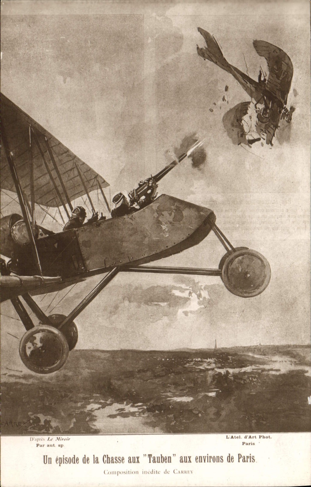 CPA Militaria Un episode de la chasse aux Tauben aux environs de Paris Avion 