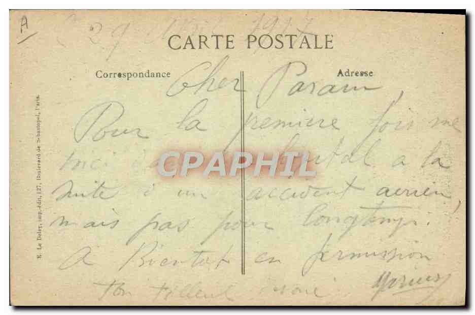 Zeppelin derribado en Compiègne — 17 de marzo de 1917 — Editor R. Le Boley, impresión Adis, París — Reverso