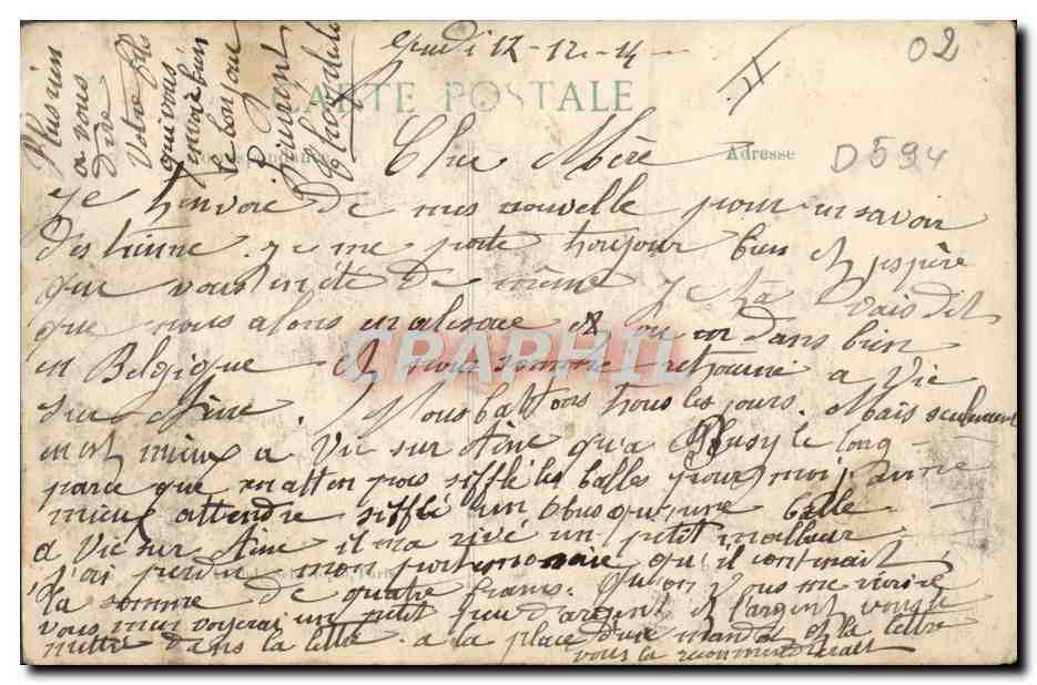 CPA Militaria Ce qui reste d'un avion allemand descendu aux environs de Villers Cotterets — Achterkant