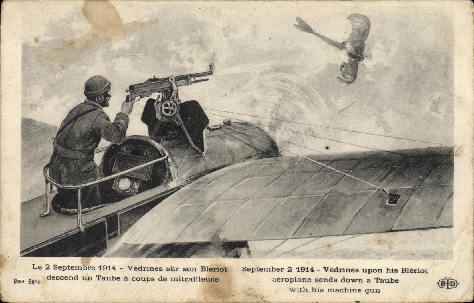 Védrines sur son Blériot — descente d'un Taube à coups de mitrailleuse — E. Le Daley, 9me Série