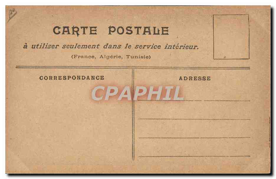 La Maison Civile et Militaire — caricature de cinq hommes en tenues variées — R. Filip Riera 1914 — Verso