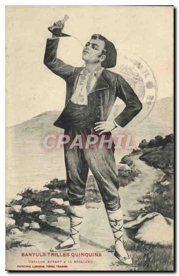 CPA Folklore Pyrenees Banyuls Trilles Quinquina Catalan buvant a la regalade