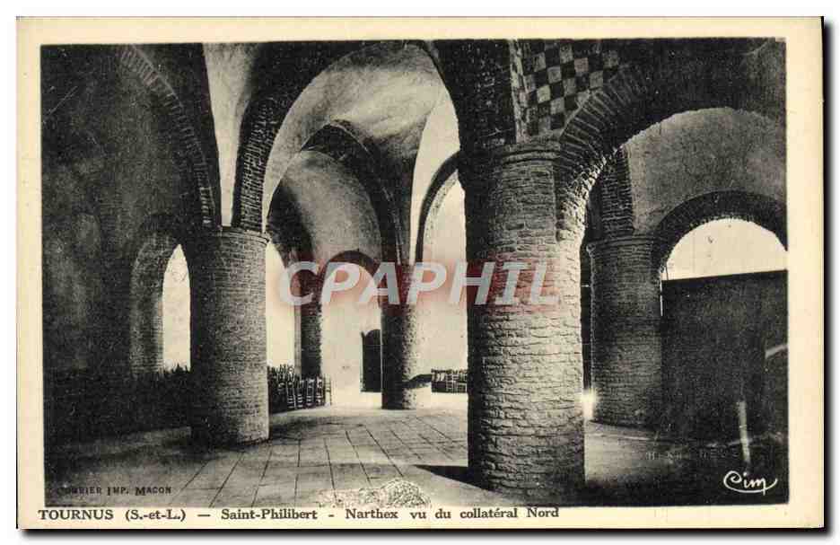 TournuS (S.-et-L.) — Saint-Philibert — Narthex vu du collatéral Nord — Tourner Imp. Macon