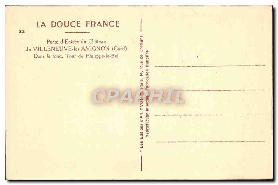CPA Porte D'Entree Du Chateau De Villeneuvel Les Avignon Tour de Philippe le Bel — Rückseite