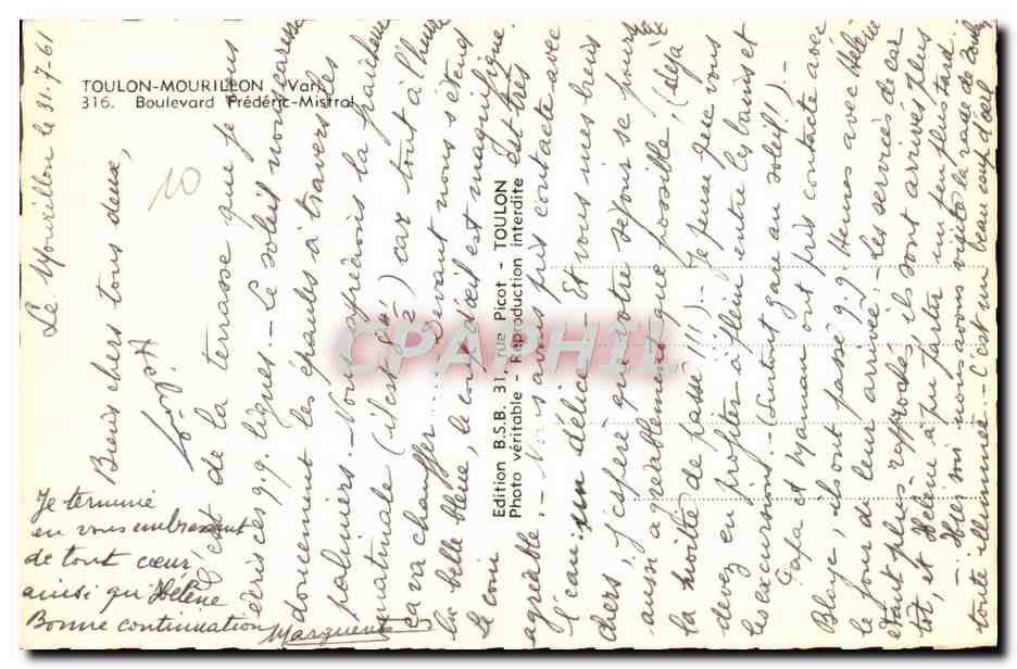 Toulon-Mourillon — Vue de la terrasse — Édition B.S.B. n°316 — Reverso