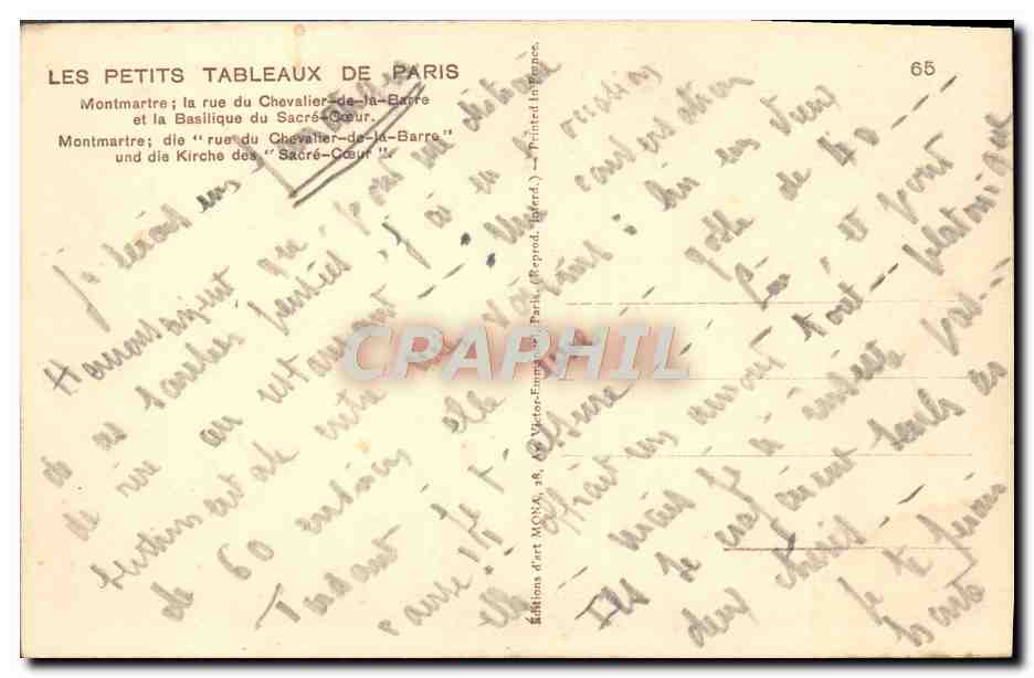 CPA Paris Montmartre La Rue Du Chevalier de la Barre et la basilique du Sacre Coeur  — Rückseite