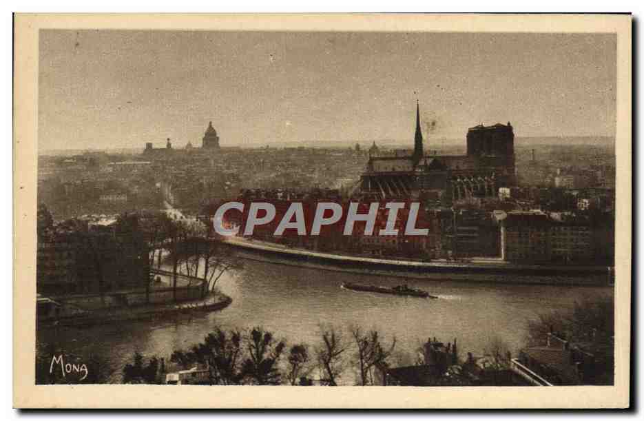 CPA Paris Panorama pris de la tour Saint Gervais sur la Seine Notre Dame et le Pantheon