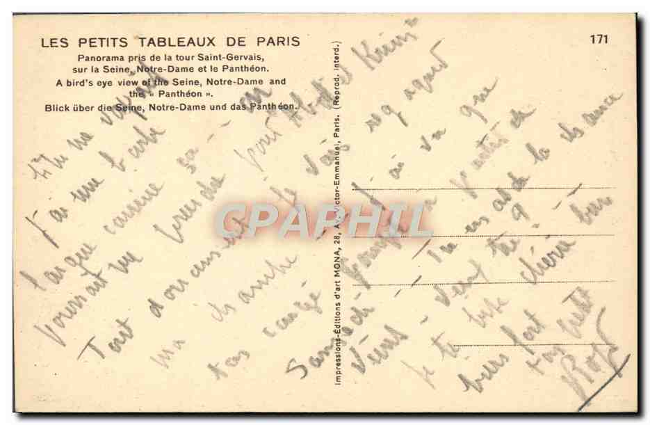 CPA Paris Panorama pris de la tour Saint Gervais sur la Seine Notre Dame et le Pantheon — Rückseite