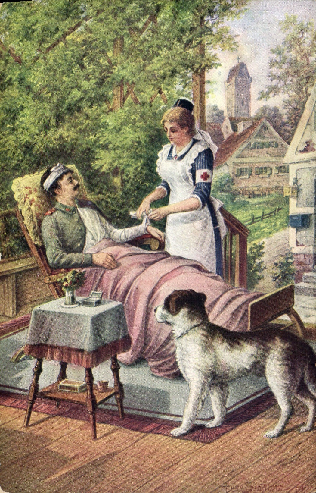 CPA Hugo Spindler Die Genesung Chien Croix Rouge Infirmiere