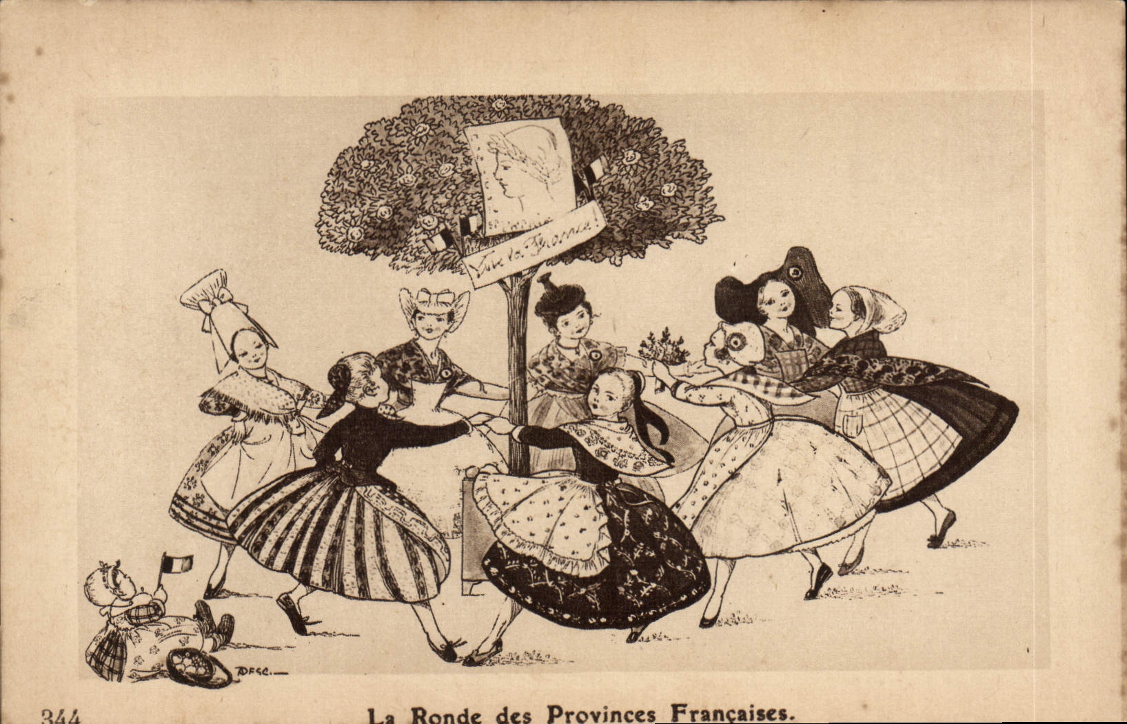 La Ronde des Provinces Françaises — illustration de costumes régionaux — éditeur DPSC, n° 344