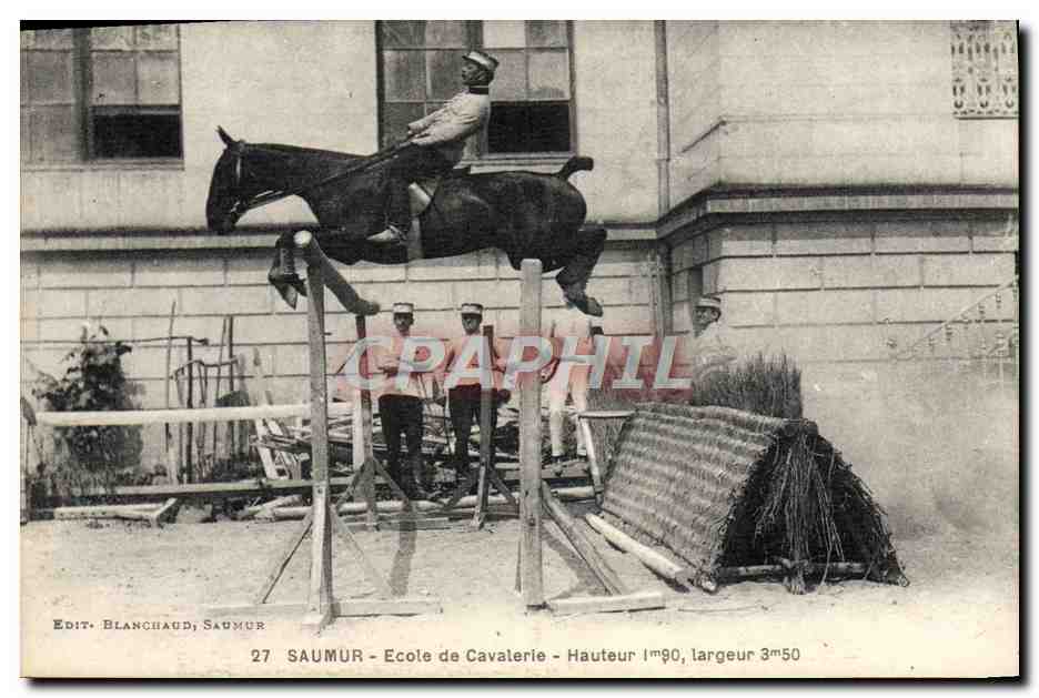 École de Cavalerie à Saumur — Saut d'un cavalier — Edit. Blanchaud, Saumur, n°27