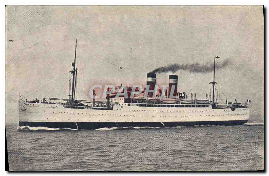 S.S. SINAIA — Navire de la ligne Fabre — Carte postale de bord