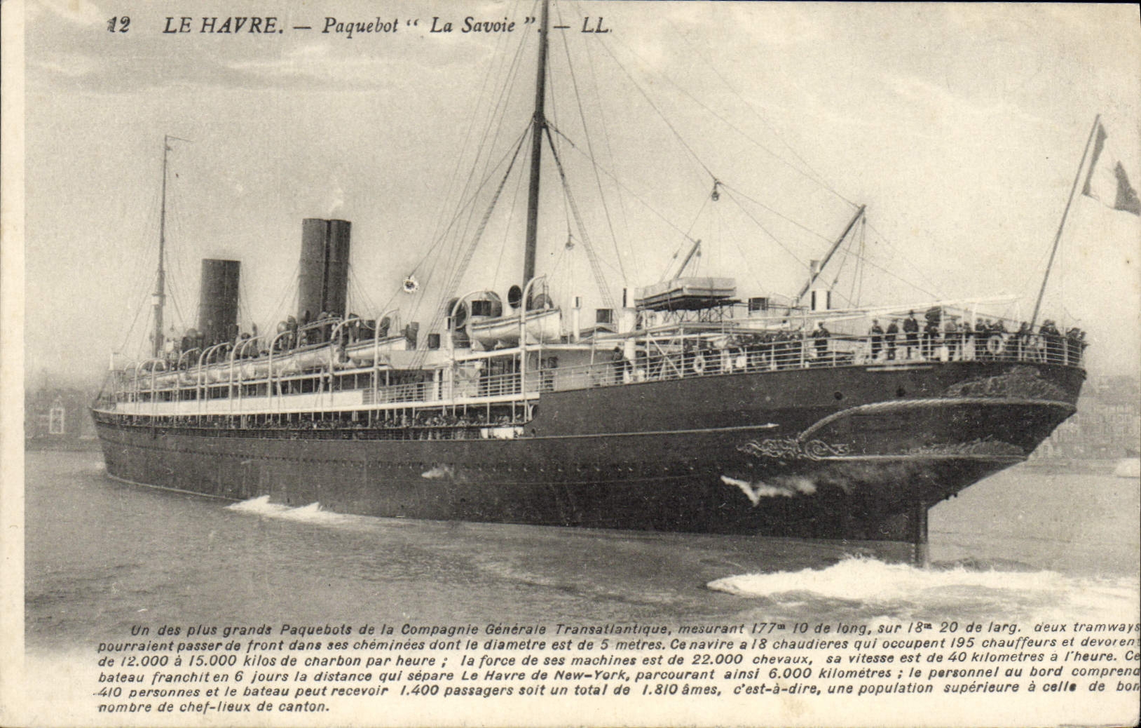 Le Havre — Paquebot "La Savoie" — LL. — Compagnie Générale Transatlantique