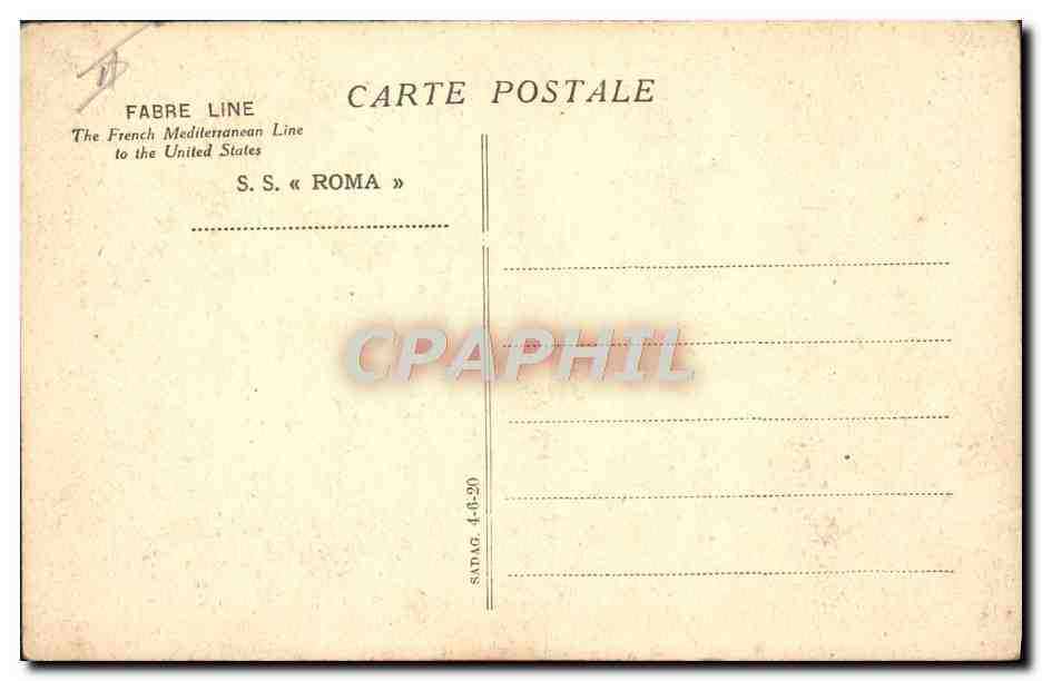 CPA Bateau Paquebot Fabre Line SS Roma  — Verso