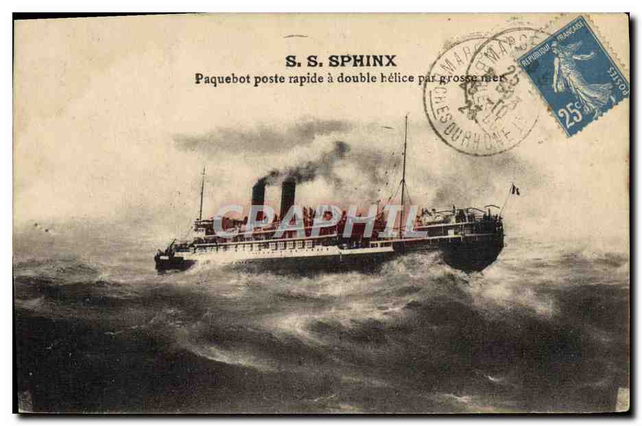 S.S. SPHINX — Paquebot poste rapide à double hélice par grosse mer — éditeur non visible