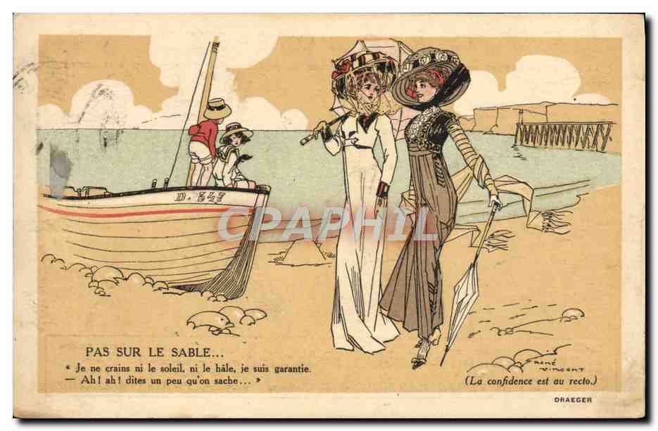 CPA Fantaisie Illustrateur Femmes Pas sur le sable 
