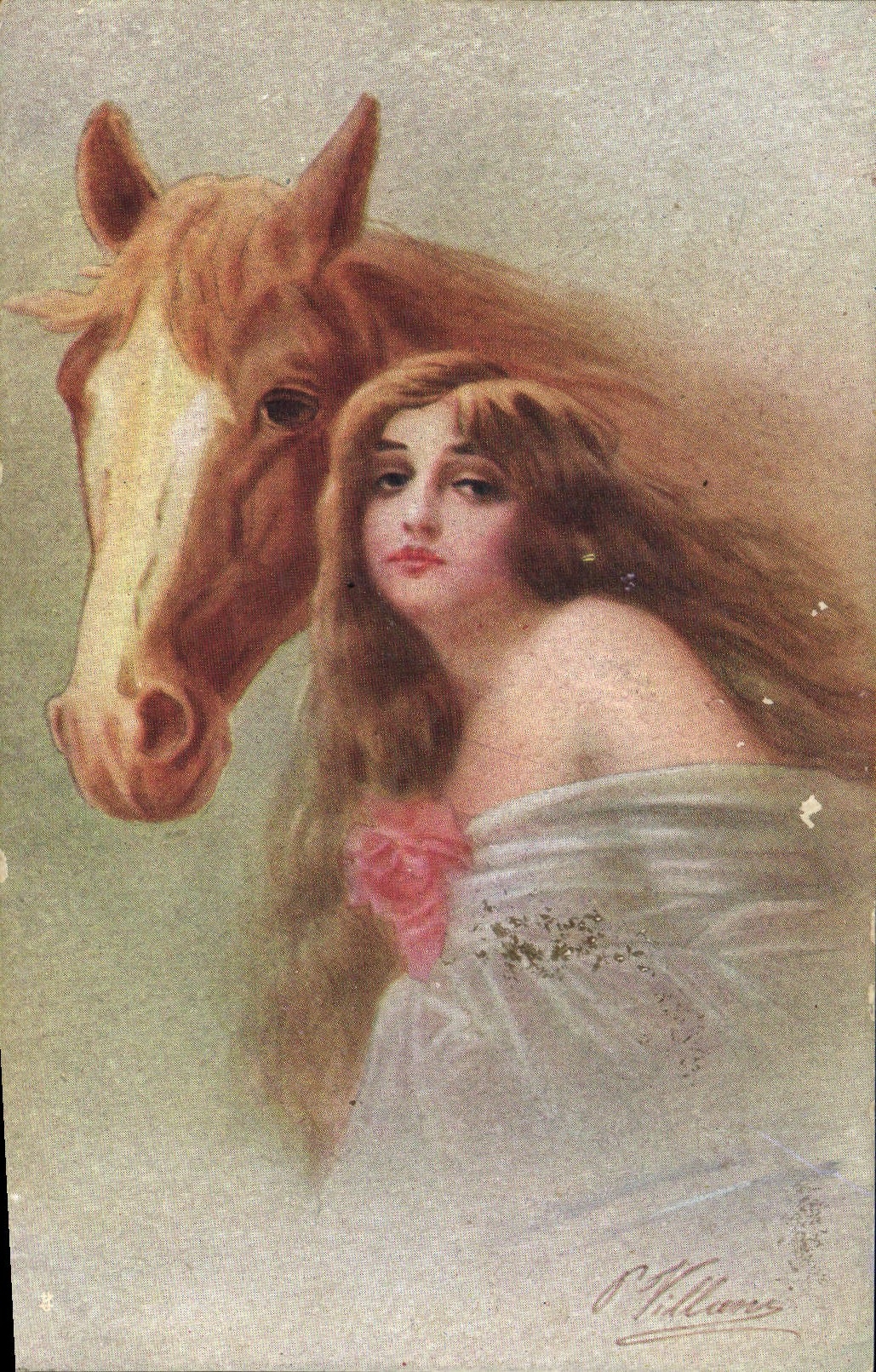 CPA Fantaisie Illustrateur Villani Femme Cheval 