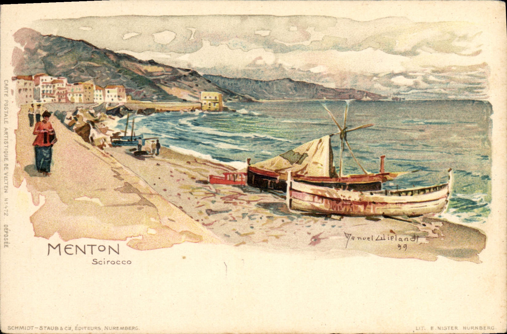 Menton - Scirocco — peinture à l'aquarelle — Schmidt-Staub & Cie, Nuremberg, n° 4472