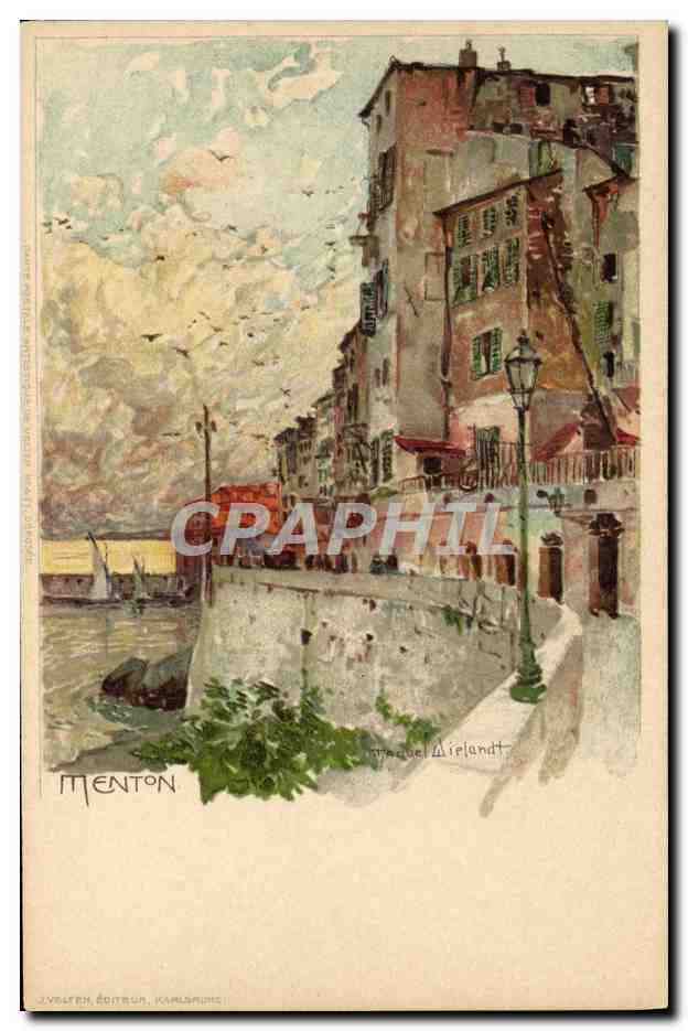 Menton — Vue du port avec bâtiments et lampadaires — J. V. B. Édition, Karlsruhe