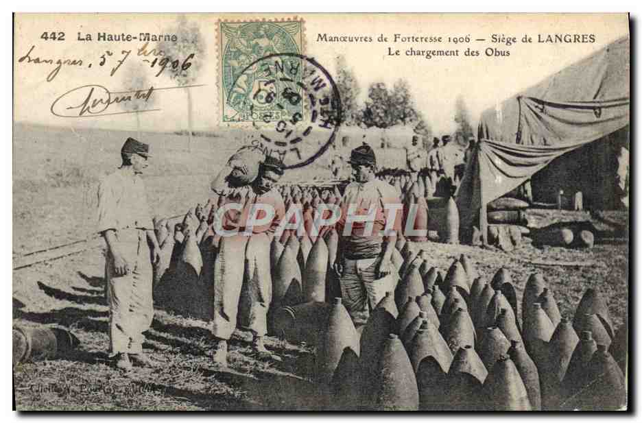 CPA Militaria Manoeuvres de forteresse 1906 Siege de Langres Le chargement des obus Haute Marne 