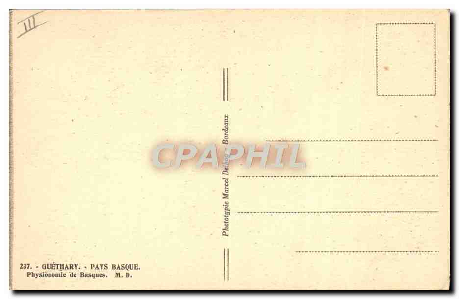 CPA Folklore Guethary Pays basque Physionomie de basques  — Verso