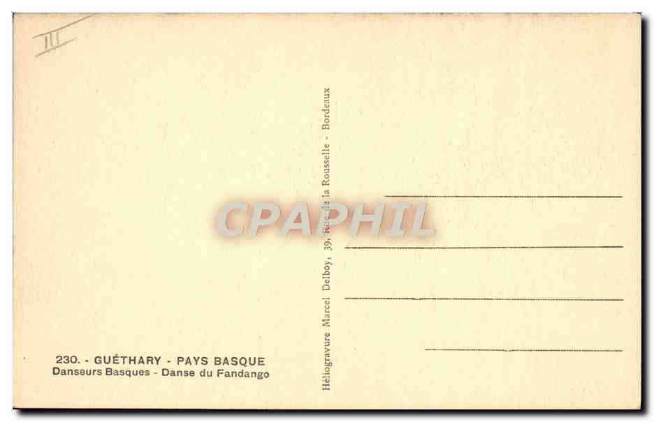 CPA Folklore Guethary Pays basque Danseurs basques Danse du Fandango — Rückseite