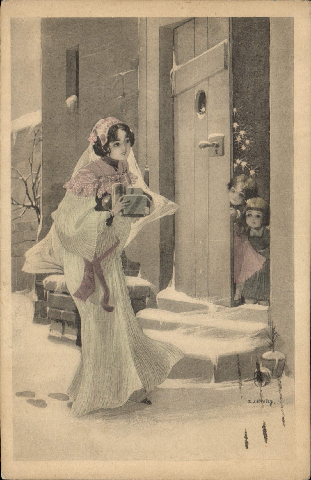 CPA Fantaisie Illustrateur Femme Enfants