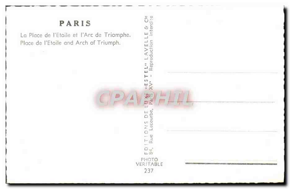 CPM Paris La Place De I'Etoile Et I'Arc De Triomphe — Rückseite