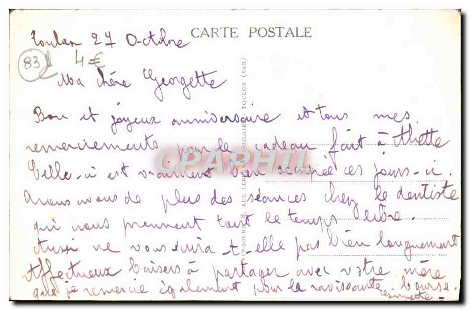 Environs de TOULON — La descente à Méjean — Éditeur B. — Verso