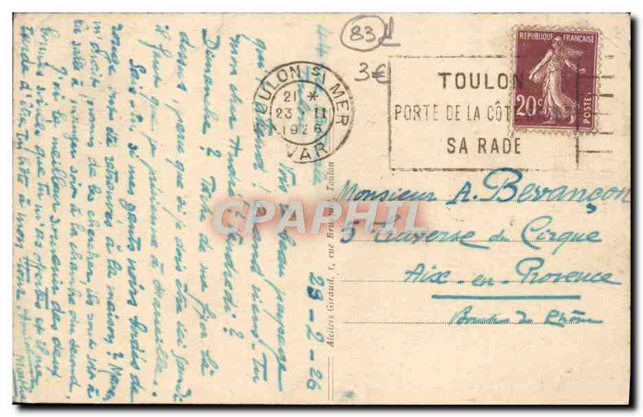 Toulon — Les Rochers de St-Marguerite — Gliché Giraud, n°22 — Verso