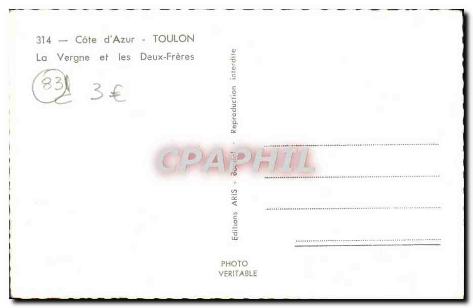 La Vergne et les Deux-Frères — Côte d'Azur — Toulon — Éditions ARIS — Verso